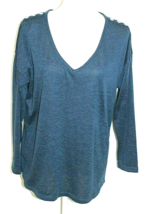 JONES NEW YORK SWEATER WOMAN SIZE MEDIUM BLUE V-NECK L/S RELAX BUTTON SH... - $10.59