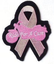 Ride for Cure Pink Breast Cancer Ribbon Patch Iron on sew on (5 X 4) - £8.02 GBP