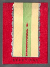 VINTAGE 1940s WWII ERA Christmas Greeting Card Art Deco RED CANDLE Silve... - $14.83