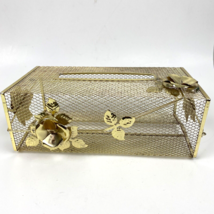 Vintage 60s Wire Mesh Tissue Holder Gold Tone Roses MCM Vanity Hollywood... - £9.34 GBP