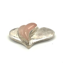 Vintage Signed Sterling Great Falls Metal Works Rose Quartz Double Heart Brooch - £67.26 GBP