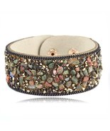 Wrap Cuff Slake Leather Bracelets With Crystal Rhinestone - £11.01 GBP