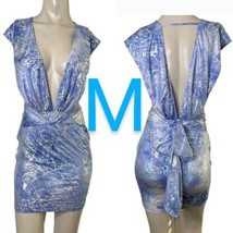 STUNNING Pastel Lavender Blue Holographic Metallic Print Stretchy Dress~... - £26.72 GBP