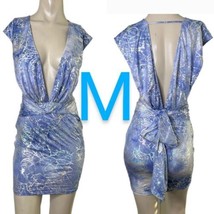 STUNNING Pastel Lavender Blue Holographic Metallic Print Stretchy Dress~... - £26.49 GBP