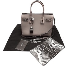 Authentic YVES SAINT LAURENT Calfskin Python Embossed Grey Sac De Jour bag - $1,745.00