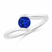ANGARA Bar-Set Solitaire Round Sapphire Bypass Ring for Women in 14K Solid Gold - £1,075.34 GBP