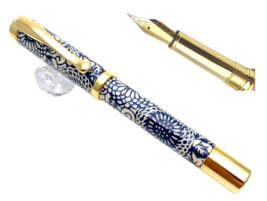 Fountain Pen Aizome Moutan Japan Mino Paper Blue Pattern medium nib with... - $93.34+