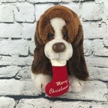 Vtg Russ Berrie Baxter The Basset Hound W/Christmas Stocking Hound Dog 9&quot; Plush  - £9.47 GBP