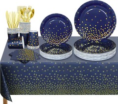 176pcs Navy Blue Gold Party Supplies Royal Blue Paper Plates Napkins and Cups Ta - £42.06 GBP