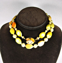 Sunny Day Yellow Vintage Beaded Necklace Tear Orange Green Beads Hong Kong 26&quot; - £14.20 GBP