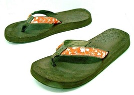Lucy Flip Flop Slip On Sandals Brown Cushioned Footbed Floral Orange Str... - £6.99 GBP