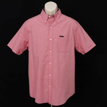 Chaps Mens Button Front Shirt M Medium Easy Care Red Pink Cotton Short S... - £18.47 GBP