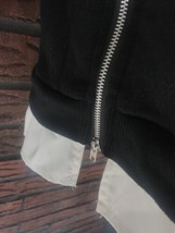 Black Fleece Hooded Sweatshirt Medium Mock Ruffle Bottom Side Zippers So... - £2.24 GBP