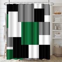 Geometric Green Bathroom Set with Shower Curtain and Rugs Accessories Black and  - £38.93 GBP