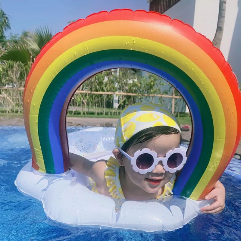 Baby Rainbow Seat Swimming Ring Life Saving Inflatable Circle for Children - £16.55 GBP