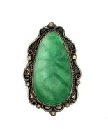 Vintage Signed Sterling Carved Mayan Tribal Aztec Warrior Jade Stone Bro... - $115.41 CAD