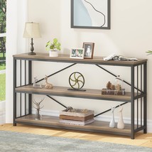 Wide Front Rustic Entry Way Table With Modern 3 Tier Long Open Storage Shelf For - £176.61 GBP