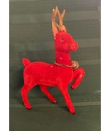 Vintage Napco Deer Red Flocked Prancing 6.25&quot; w Gold Antlers Bell Made i... - $277.99 MXN