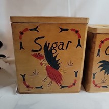 Vintage Wooden Nesting 3 Canister Set With Hand Painted Roosters Japan MCM - £20.29 GBP