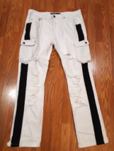 Chris Darring Men&#39;s Cargo white distressed Pants Size 38” x 32”  label 4... - $27.71