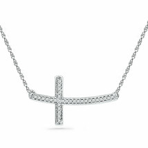 Sterling Silver Womens Round Diamond Horizontal Sideways Cross Necklace - £121.36 GBP