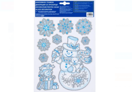Christmas decoration window stickers with light blue snowman design flakes gifts - £7.70 GBP