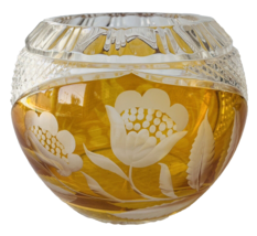 Julia Polish Amber Hand Cut 24% Lead Crystal Bowl Made in Poland 6 x 6 inches - £47.02 GBP