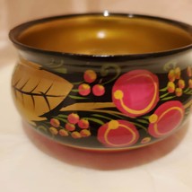 Khokhloma Painted Dish, Russian Lacquer, Gold Painted Bowl Colorful Trinket Tray image 4