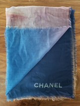 CHANEL 100% Cashmere Extra Large Wrap Scarf City Print Ombre Logo, New! - £796.22 GBP