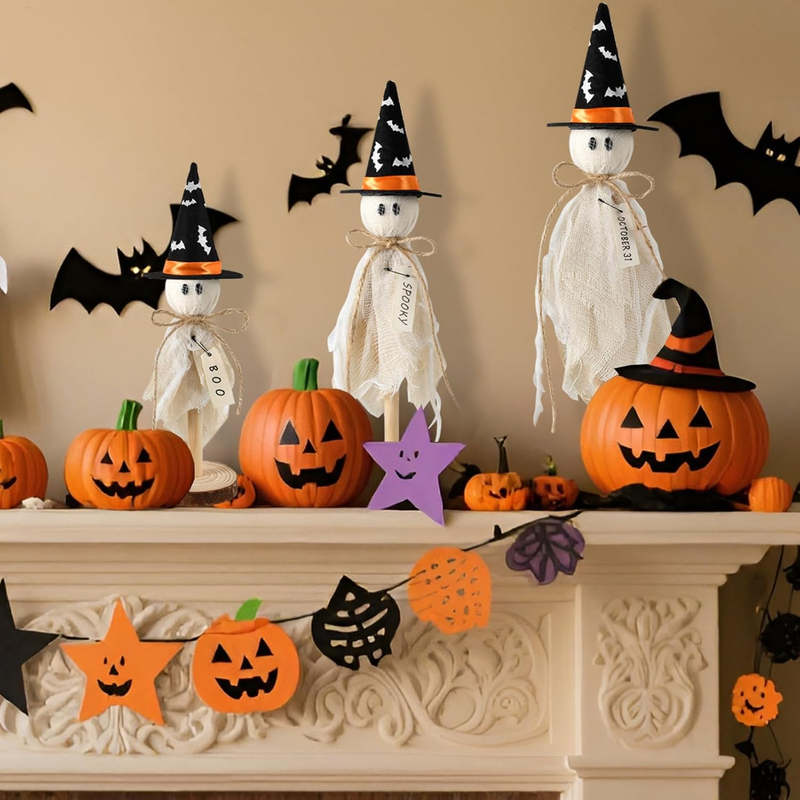 Halloween Decorations Indoor, Set of 3 Primitive Halloween Ghosts with Witch Hat Item image 2