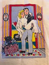 40's 50's Vtg Tea Towel NEWLYWED JUST MARRIED Graphic MCM  15x28" - $27.95