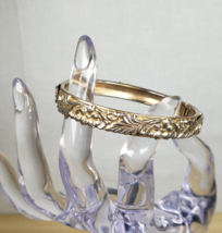 Vintage Slender Flower Etched Hinged Bangle Overlay Gold Filled  7" Brac... - $126.67