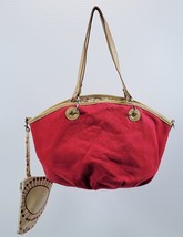 Women Red and Beige Canvas Hand Bag with Wristlet Wallet - $11.87