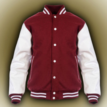 MAROON NEW Varsity Letterman Wool Jacket with Leather Sleeves XS-4XL - £69.75 GBP