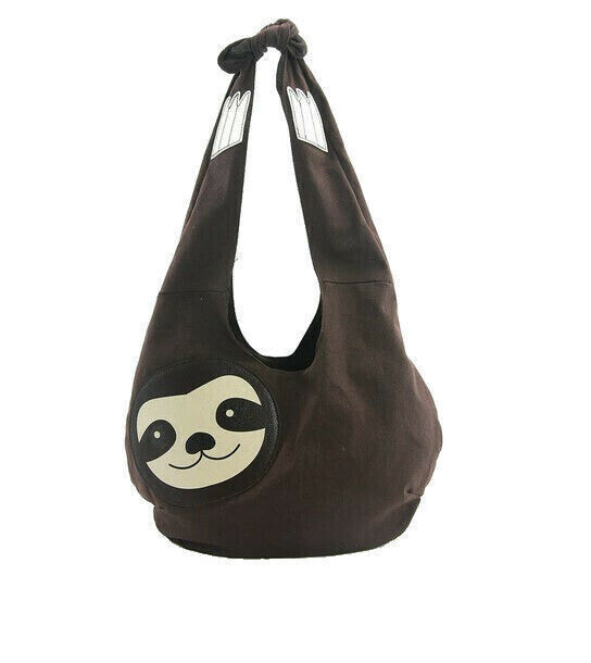 Primary image for Hanging Sloth Hobo Sling Purse Bag Canvas 19" Max Tie Strap Brown