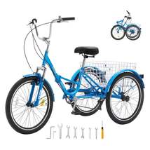 VEVOR Folding Adult Tricycle, 24-Inch 7-Speed Adult Folding Trikes, Carb... - £210.66 GBP