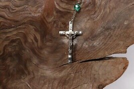 Vintage Multi Color Beaded INRI Jesus Crucifix Cross Pendant Rosary Necklace - £9.34 GBP