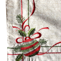 Christmas Table Runner Ornament Holly Embroidered Gold Red Green 72x14 H... - $36.14