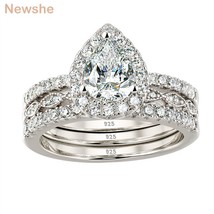 3 Pieces 925 Sterling Silver Engagement Ring Set for Women Water Drop AAAAA Zirc - £58.36 GBP