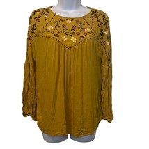 Serene Bohemian Womens Small Mustard Yellow Embroidered Boho Flowy Top B... - £11.22 GBP