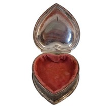 Silver Tone Trinket Box Heart Shape Vtg Jewelry Box Hinged Lid Pink Velvet Lined - £8.98 GBP