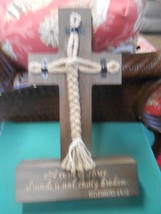 Great Wood CRUCIFIX Stand Statue &quot;A cord of Three strands is not easily broken&quot; - £36.85 GBP