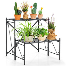 Indoor &amp; Outdoor 2-Tier Stair Style Metal Plant Stand Flower Pot Display... - $75.04