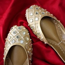 Nexus of Pearls - Tan Base Mirror Embellished Ballet Flats / Mojari / Khussa / J - £93.82 GBP