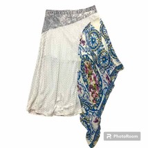 Aratta Silent Journey Lace Denim Floral Asymmetrical Hem Midi Skirt Medium - $51.43