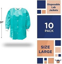 Teal Disposable SMS Lab Jackets 50 gsm Large /w Snaps Front (10 Pack) - £33.37 GBP