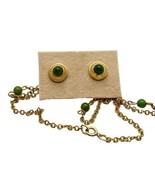 Jade Bead And Chain 18 Inch Gold Tone Necklace And Earrings - $17.00