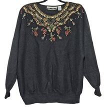 Vintage Dana Scott black sweater beaded sequined holiday embellishment l... - $18.99