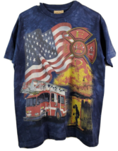 The Mountain Fire Fighters Tie Dye Blue Flag FD Mens TeeShirt Size m 2516 - £13.19 GBP