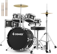 Kid Drum Sets-Donner 5-Piece For Beginners, 14 Inch Full Size, Metallic Black - £204.50 GBP